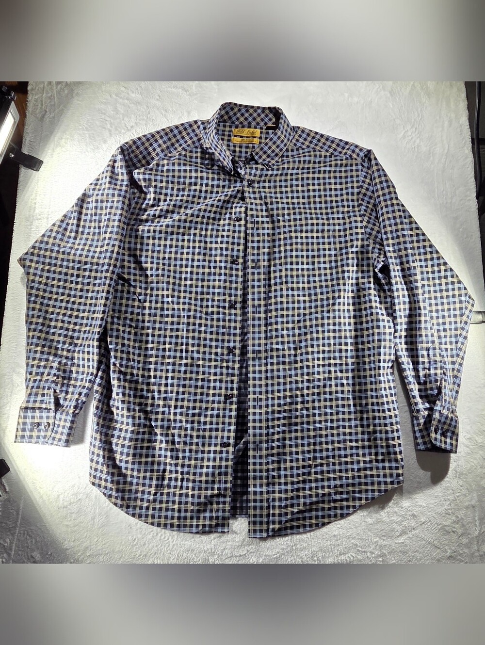 Gold Label Roundtree & Yorke Men’s XLT Tall Non-Iron Blue/White Plaid Shirt-0135